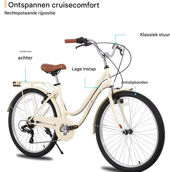 Strandcruiser – Voor heren en dames – 7 versnellingen / achterdrager / retro stijl – Paars / 66 cm — afbeelding 4