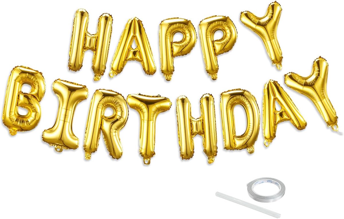 OLOEY Gouden Happy Birthday ballonnenbanner set - 40 cm folieballonnen met letters, herbruikbare verjaardagsdecoraties en feestartikelen, geschikt als verjaardagsdecoratie en feestachtergrond voor zowel mannen als vrouwen.