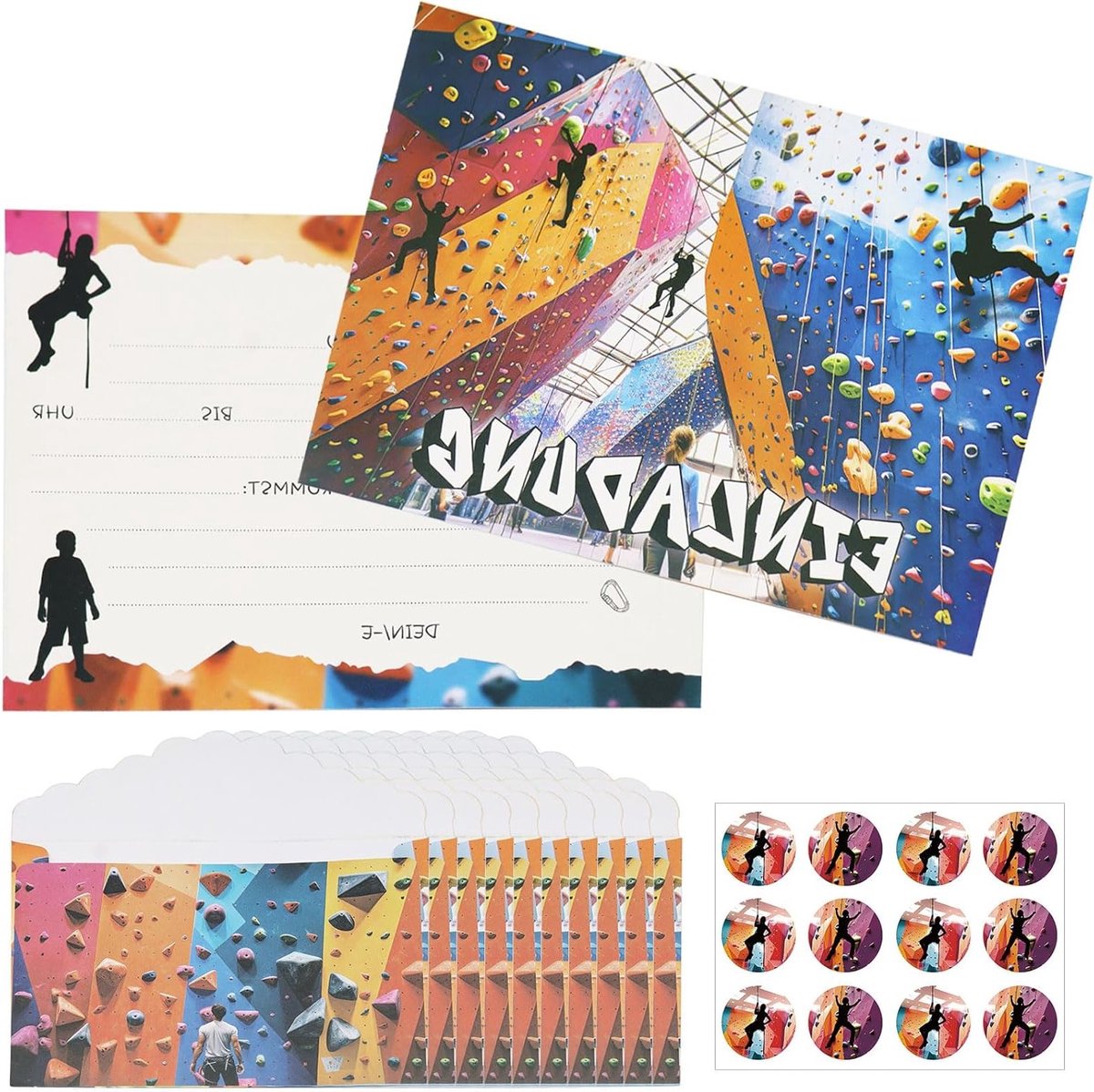 12 Kinderfeest uitnodigingen met Enveloppen en Stickers - Klimthema, Verjaardagsfeest, Feestdecoratie voor Meisjes