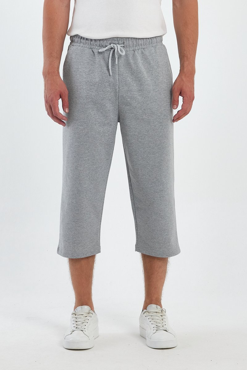 COMEOR Sportbroek Heren Kort – 3/4 Capri Broek Heren – Korte Broek Mannen Hardloopshort Katoenen Shorts – Grijs 4XL