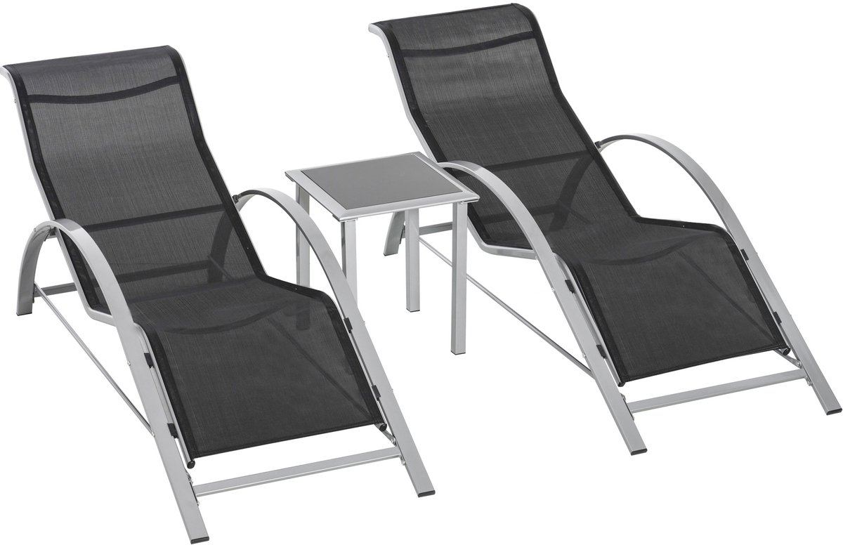 Gutent Loungesets - Ligstoelen - 3 Delig - 2 Sessels - 1 Tafel - Metaal Mesh - Voor Terras Balkon - Zwart