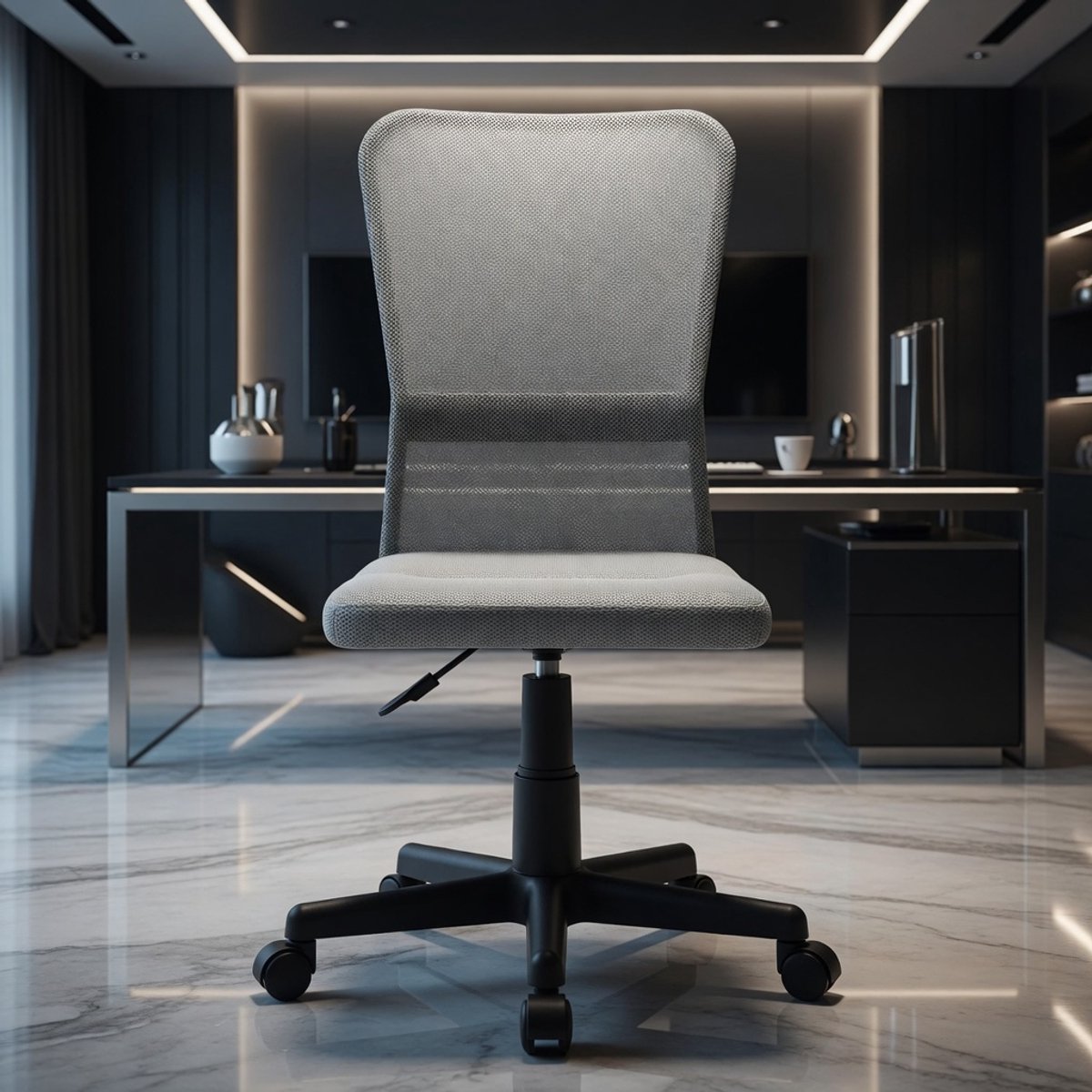 Mobili Bella Ergonomische Mesh Bureaustoel – In Hoogte Verstelbare Draaistoel 360° – Comfortabele Gaming- & Directiestoel met Wielen, Metalen Basis en Ademend Rugleuning Design – Grijs – 44 x 52 x 100 cm