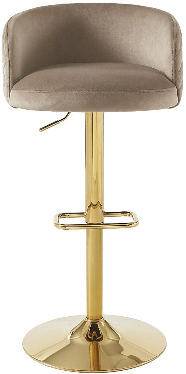 Vente-unique Barkruk in fluweel en goudkleurig metaal - Regelbare hoogte - Beige - PERLANITA