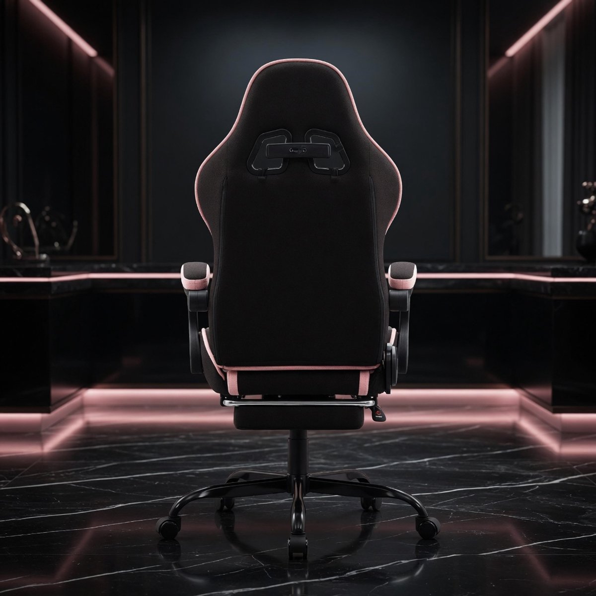 Ergonomische Gamingstoel met Voetensteun & Hoofdsteun – Verstelbare Racestoel 90°-165° – Ademende Mesh Bureaustoel met Lendensteun – 180 kg Belastbaar – Zwart/Roze (NK-BP) | Mobili Bella