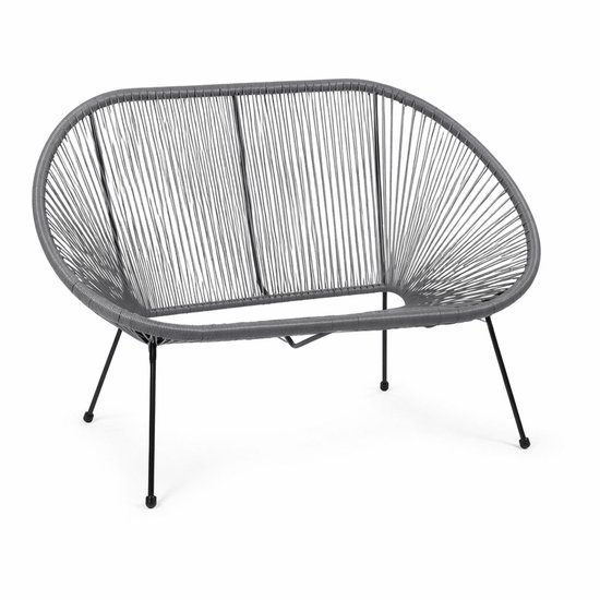Monza Home® Banc de jardin 2 places – Rotin PE gris – Banc d'extérieur résistant aux intempéries – Cadre métallique – 120 cm