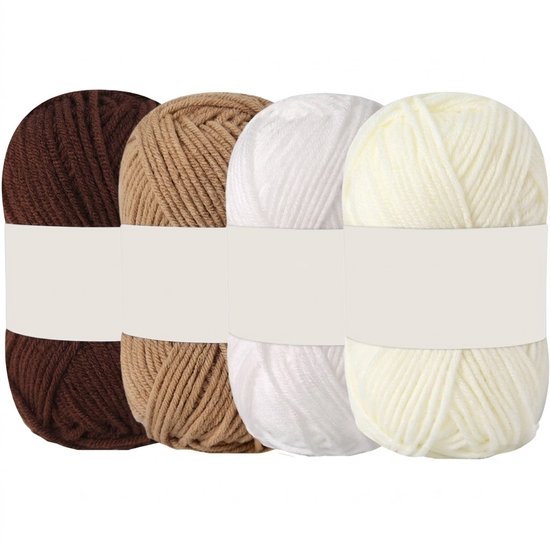 Set de 4 pelotes de laine à tricoter et de fil marron beige blanc pour femmes et hommes convient pour le crochet et le tricot débutants et avancés fil acrylique doux pour bonnets écharpes coussins et décoration