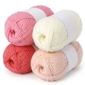 Roze wit breiwol garen set 4 delig breiwol en garen voor dames en heren geschikt voor haken en breien beginners en gevorderden zacht acryl garen voor mutsen sjaals kussens en decoratie