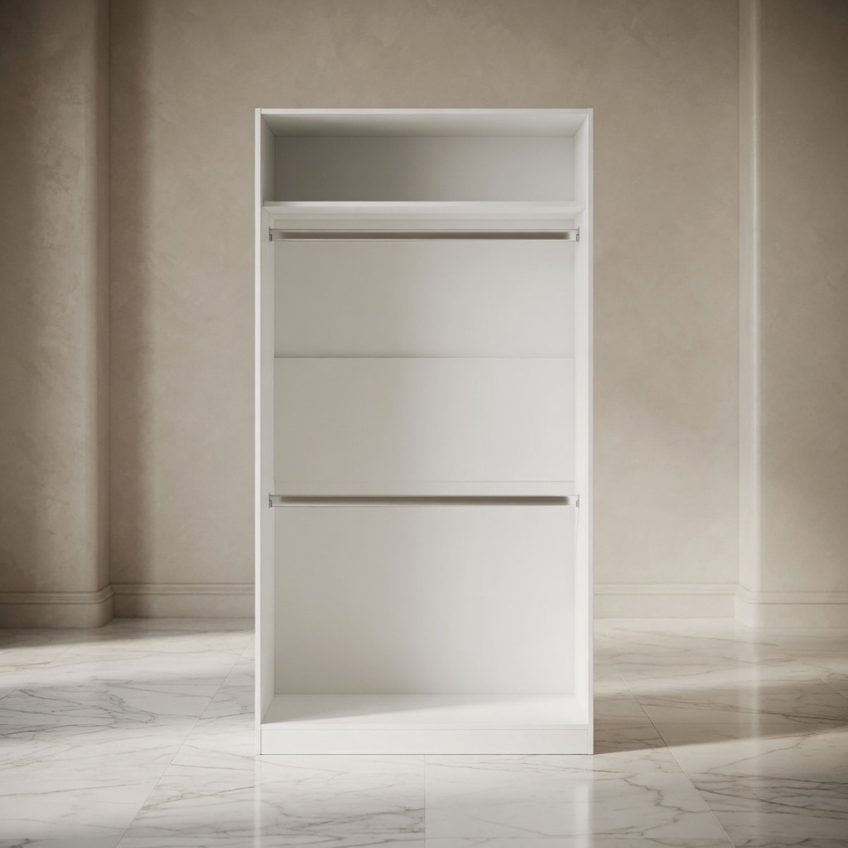 Moderne Witte Garderobekast / Kledingkast met Opbergruimte – Smalle Hoge Slaapkamerkast & Halkast van Duurzaam Houtmateriaal met 2 Vakken, Compact Design – Mobili Bella