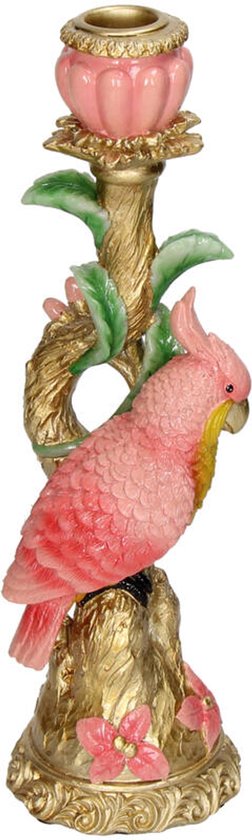 Kandelaar - Vogel - Pink - 9x8x28cm - Kaarsenhouder - Roze - Kandelaars - Binnen - Actie - Cadeau