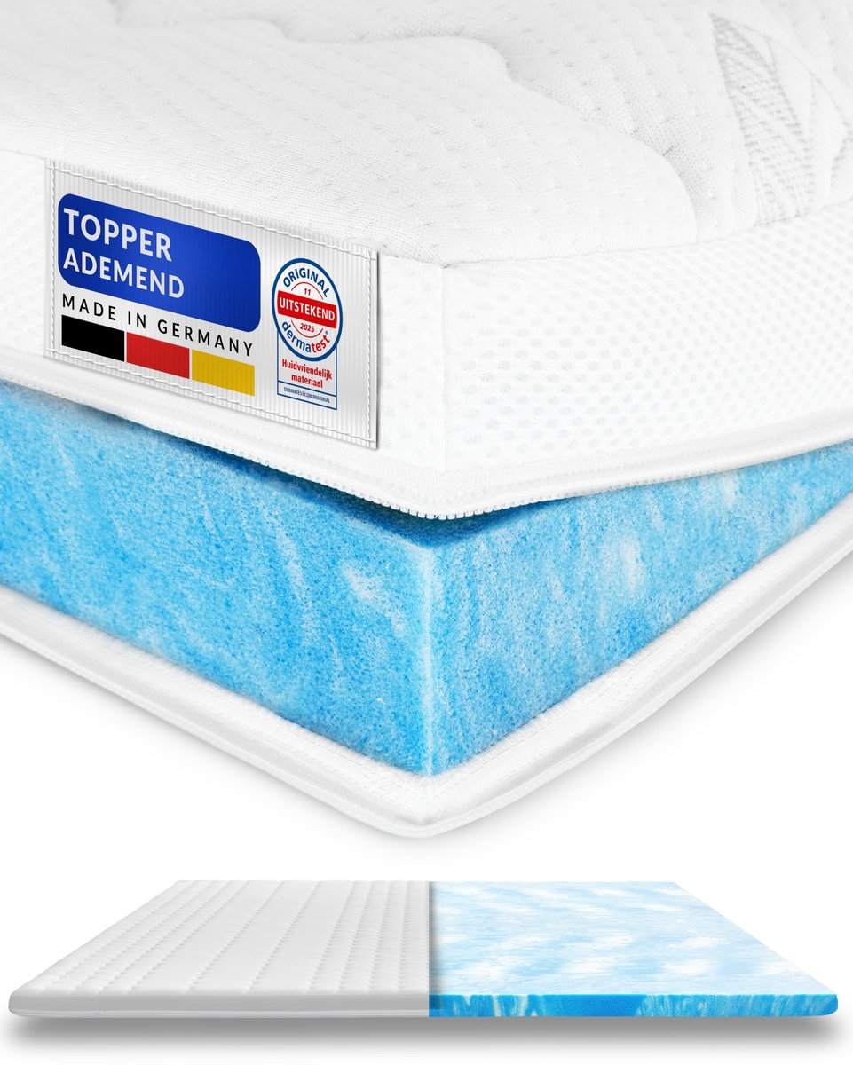 AM Qualitätsmatratzen Verkoelende matras topper 100 x 220 cm tegen zweten - Made in Germany - Verkoelende matrasbeschermer met Lyocell hoes & antislip functie - topper ademend Wit