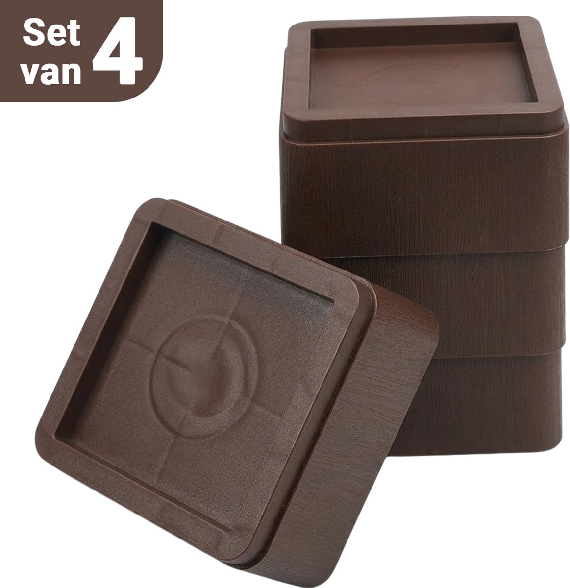 JustValue Meubelverhogers - Bedverhogers - Bedklossen - Set van 4 - Stapelbaar - 7,5 cm Verhoging - Zwart