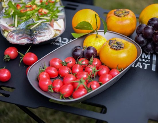 Ultra lichte titanium campingservies set voor buitenshuis - vierkante borden en kommen met draagtas voor snacks en maaltijden van Merkloos — afbeelding 3