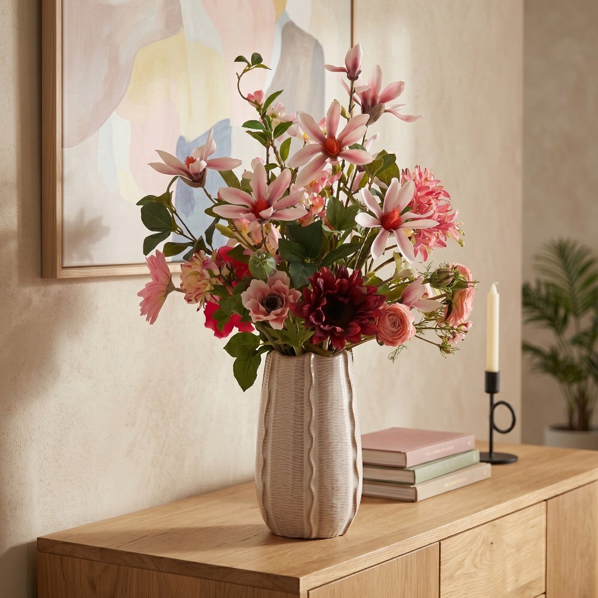 maxifleur Kunstplanten Handgebonden Kunstboeket Pippa London - Roze 80cm Meerkleurig