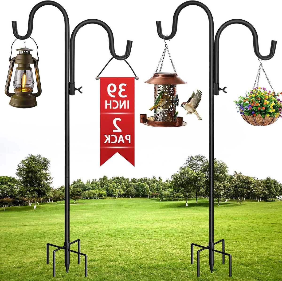 Dubbele Haak voor Herderhonden met 5 Stevige Voeten voor Vogelhuisjes, Hangplanten en Decoratie - 100 cm Hoog