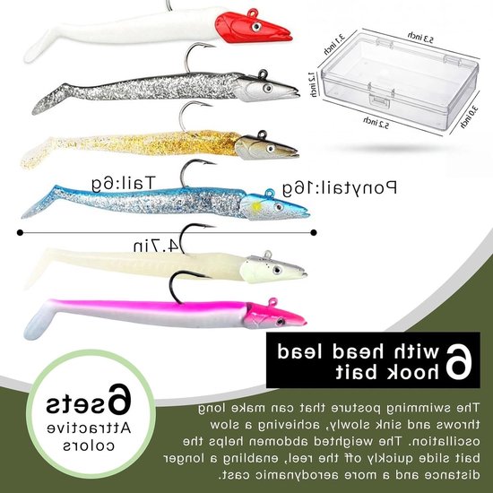 6-delige rubberaas set met jigkop, ideaal voor snoekbaars, forel en baars - effectief kunstaas voor zoet- en zoutwater vissen (12 cm) van Merkloos — afbeelding 5