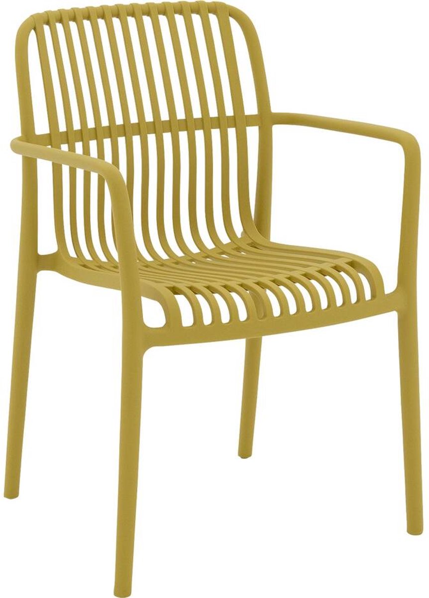 Goossens Tuinstoel Jelke - Kunststof - geel - 57 x 83 x 54 cm - Tuinstoel met armleuning - zonder kussen - Stapelbaar
