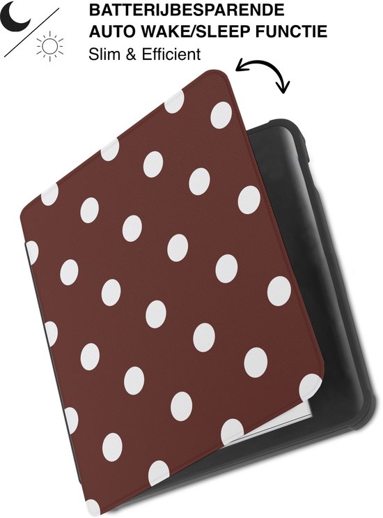 Lunso Geschikt voor Kobo Libra Colour hoesje (7 inch) - Vegan Saffiano Leren Sleep Cover - Vintage Dots van Merkloos — afbeelding 2