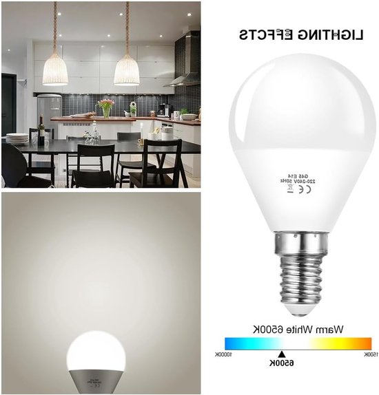 E14 Schroef LED Lampen Set van 5, 6W G45 Golfbal LED Lampen, 600 Lumen, Vervangt 40W Gloeilamp en 50W Halogeen, Koud Wit 6500K, Energiezuinige Niet Dimbare Lampen — afbeelding 3