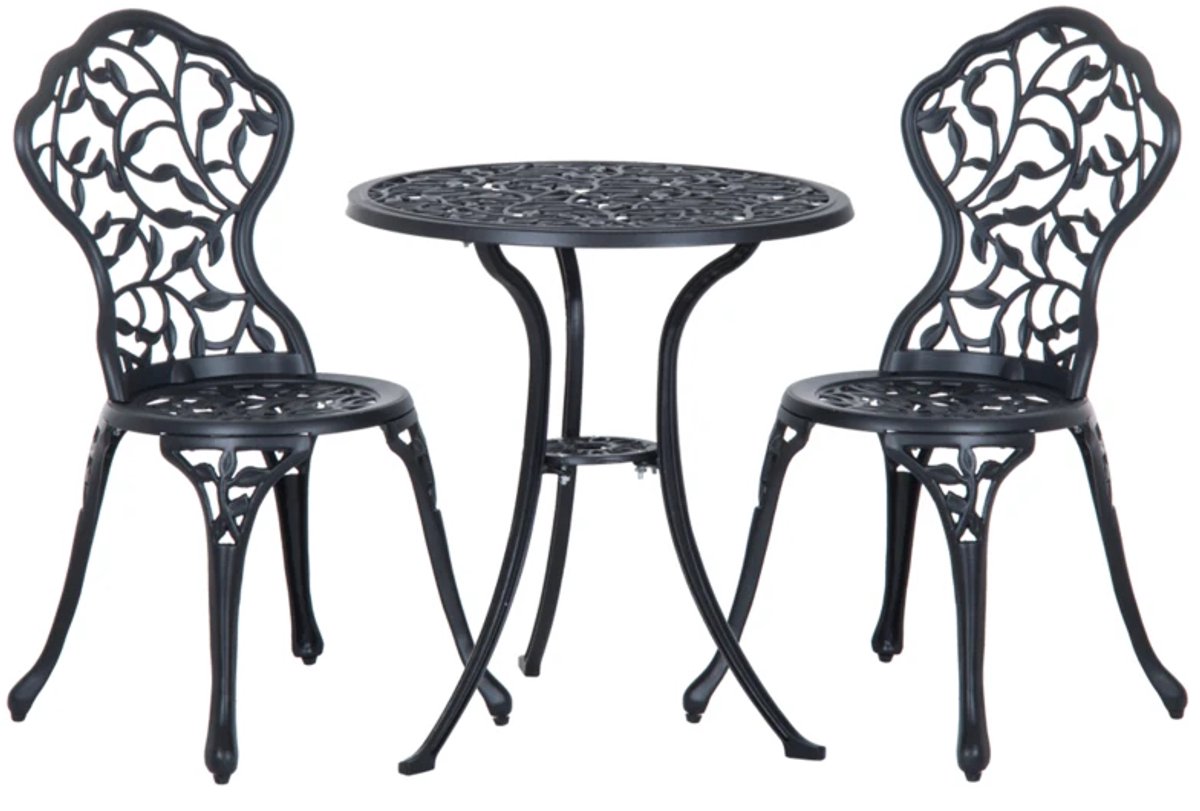 Tuinmeubel Bistroset voor 2 Personen - 3-delig - Tuinset - Tuinmeubelset met 2 Stoelen + Tafel - Balkonset - Zitgroep - Meubel - Loungeset - Meubelsets - voor Tuin, Balkon, Terras - Zwart