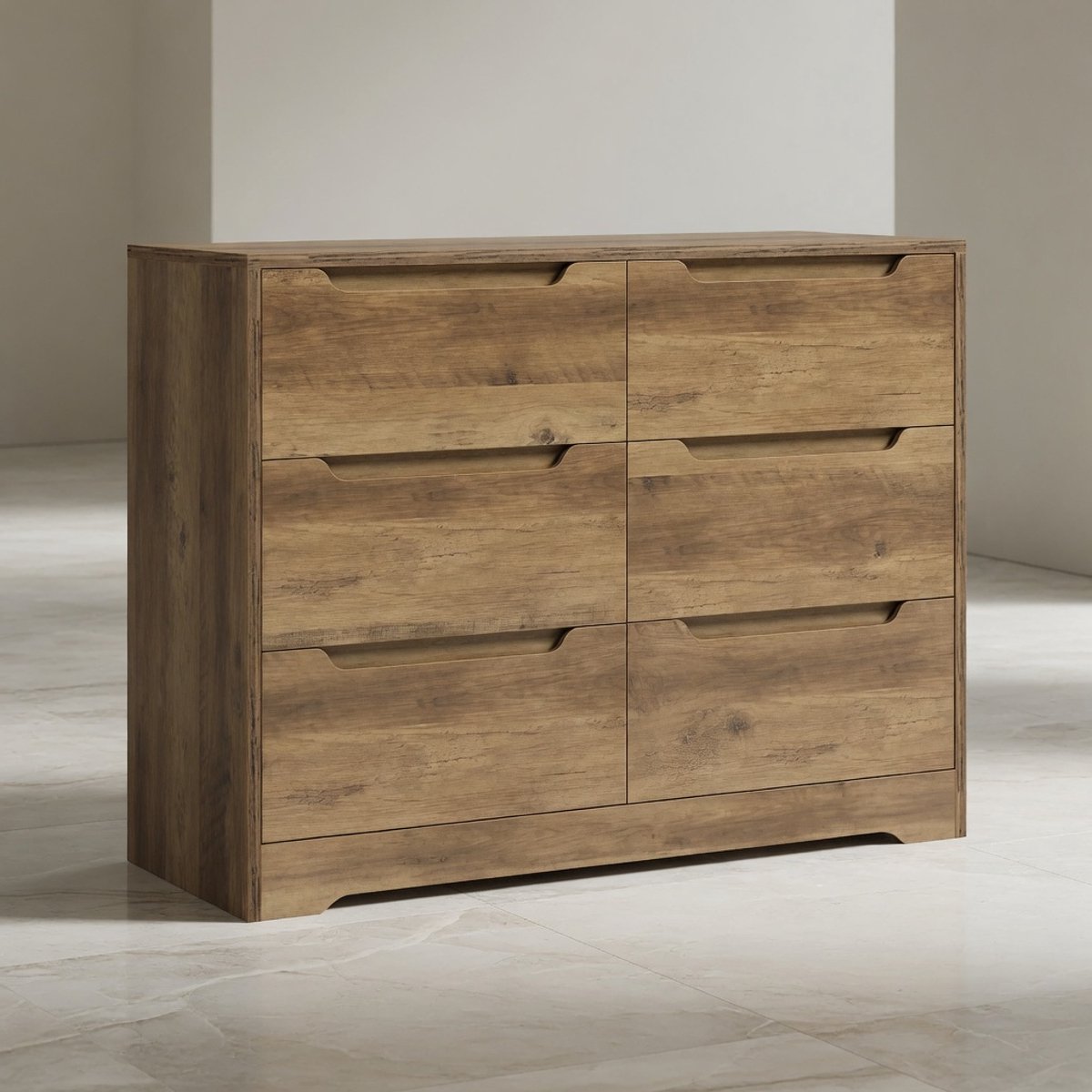 Commode met 6 Laden – Moderne Houten Dressoir Kast 108x82,5x39 cm – Ruime Opbergkast voor Slaapkamer, Woonkamer & Hal – Industrieel Design Bruin – Mobili Bella