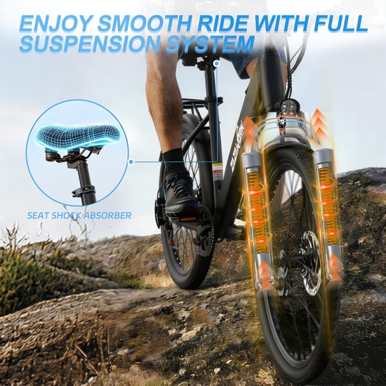 ZAZAWORK C28 Elektrische Fiets – 36V 20Ah – 120 km Bereik – 250W Motor – Shimano 7-Speed – 29” Banden – Aluminium Frame – Zwart — afbeelding 4