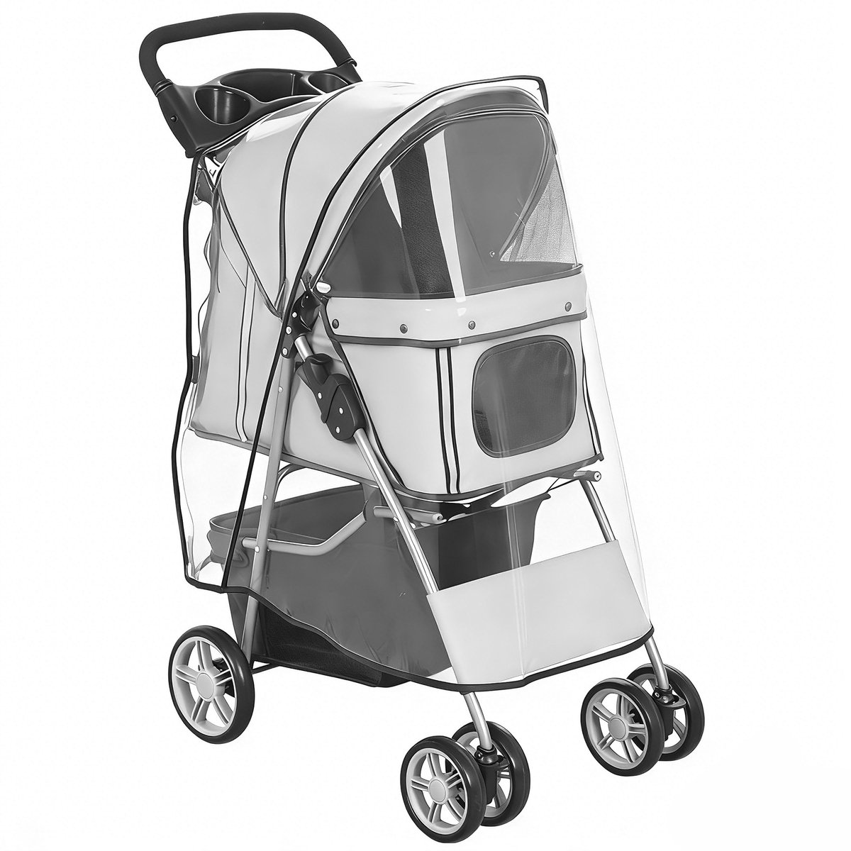 Hondenbuggy Inklapbaar – Tot 10 kg – Met wasbaar zitkussen en regenhoes – Grijs