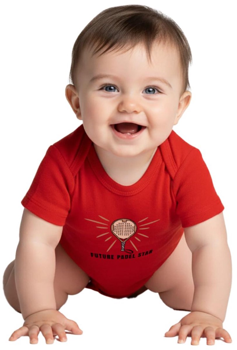 Padel Speler Met Racket Sportief Statement Baby Rompertje Met Korte Mouwen