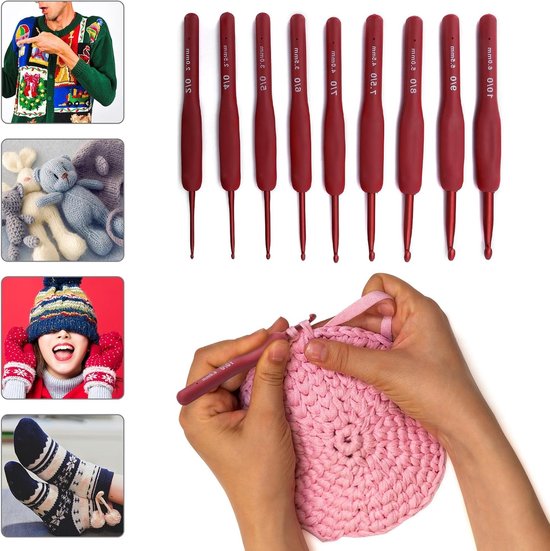 Complete Haaknaalden Set van 9 Stuks, Ergonomische Aluminium Haaknaalden met Zachte Grip voor Beginners en Creatieve Projecten van Merkloos — afbeelding 2