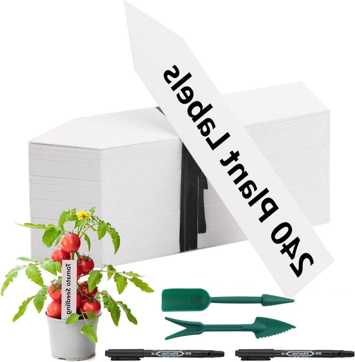 Set van 240 Weerbestendige Plantlabels van 10 x 2 cm met 2 Zwarte Markers en 2 Zaailingen Gereedschap voor Tuinieren, Boomgaarden en Planten