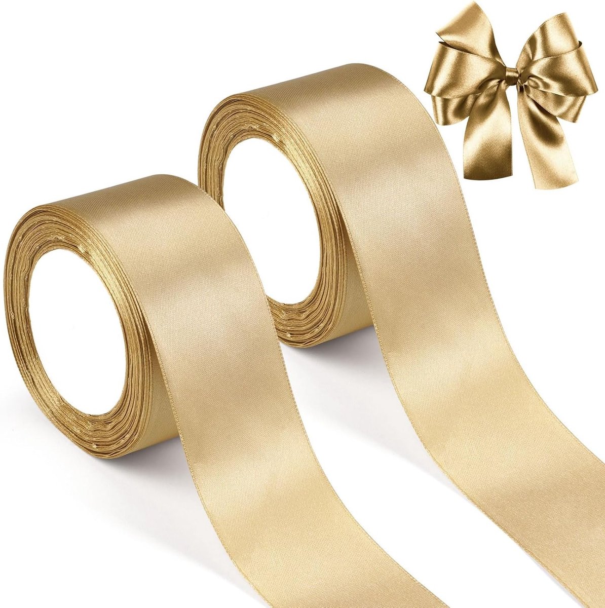 Twee Rollen Goudkleurige Geschenk Ribbons van 50mm x 23m voor Versiering, Trouwen, Bloemstukken en Strikken Maken