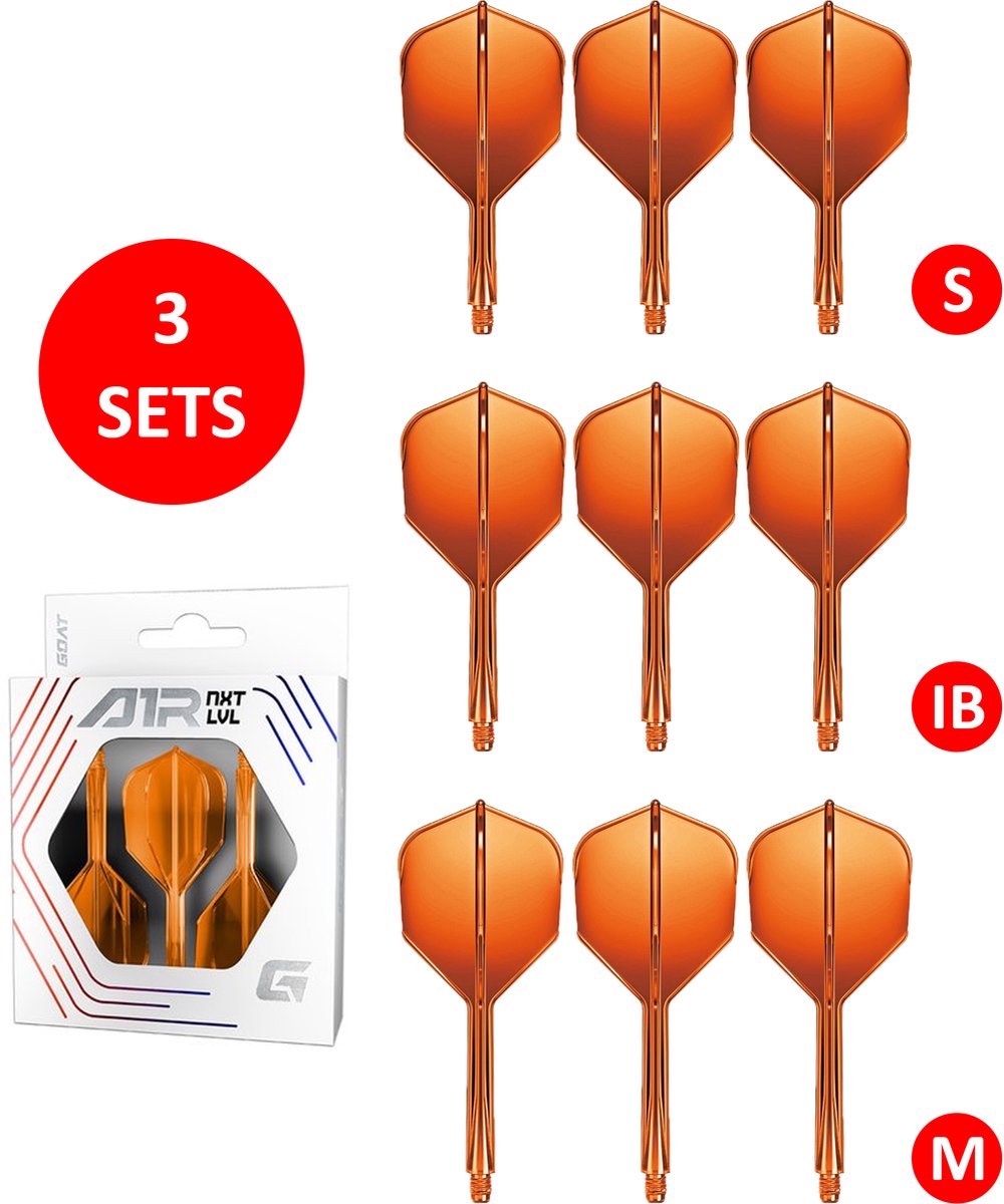 GOAT Air Neon Orange NO6 - Multipack - Dart Flights & Shafts - 3 Sets - Medium, Inbetween & Short
