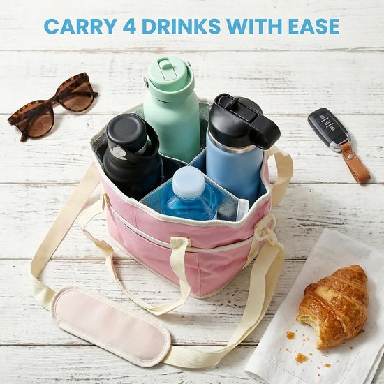 Geïsoleerde Koeltas - Voor 4 Bekers - Geschikt voor Stanley Cup - Draagbare Drankendrager met Schouderband - Coffee Carrier - Zwart — afbeelding 3