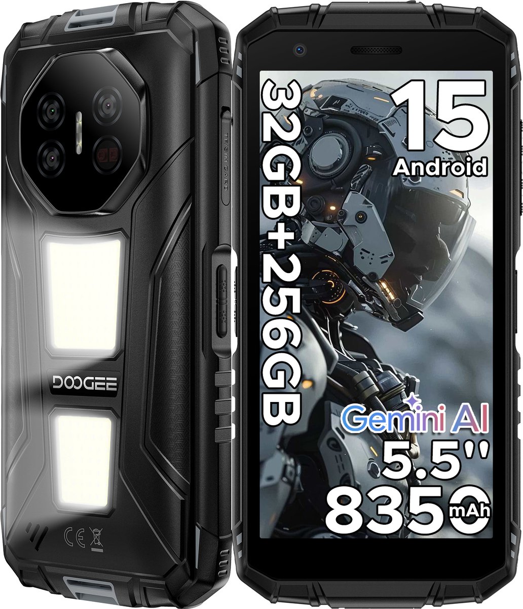 DOOGEE Fire 3 Max-Android 15-outdoor telefoon-32 GB RAM + 256 GB ROM-8350 mAh-1200 LM kampeerlamp-outdoor smartphone-5,5 inch IPS HD+ scherm -48 MP + 8 MP camera-Gemini AI-Widevine L1-IP68 water- en stofbestendig - GPS-vingerafdrukherkenning-NFC- OTG