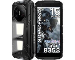 DOOGEE Fire 3 Max-Robuuste Smartphone-Android 15-32GB RAM + 256GB ROM-8350 mAh-1200LM kampeerlamp-outdoor smartphone-5,5 inch IPS HD+ scherm -48 MP + 8 MP camera-Gemini AI-Widevine L1-IP68 water- en stofbestendig - GPS-vingerafdrukherkenning-NFC- OTG