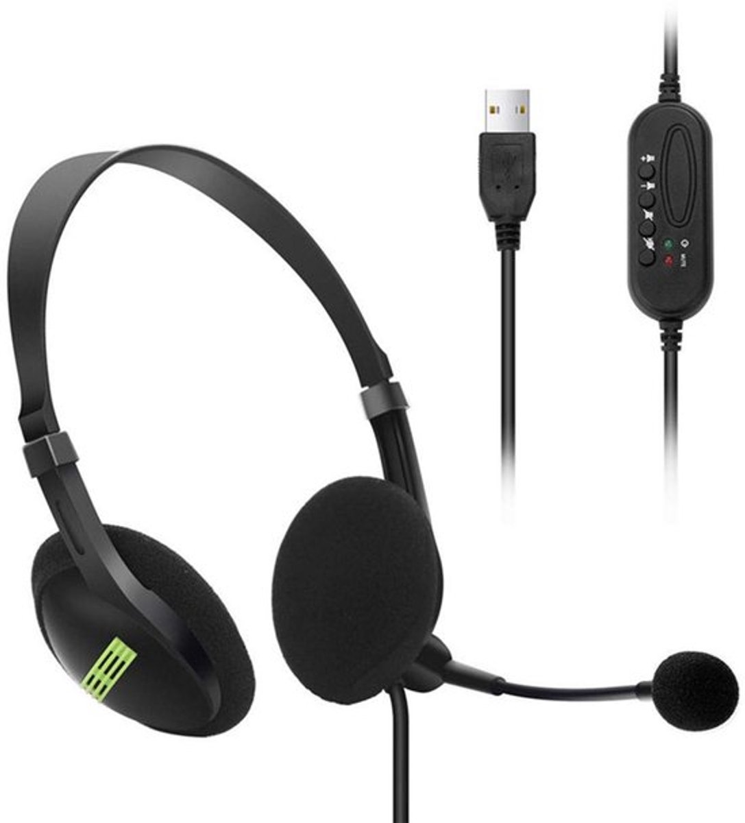 USB-headset met microfoon, ruisonderdrukking en audiobediening, breedband computerhoofdtelefoon voor bedrijven UC Skype Lync Softphone Callcenter Kantoor, duidelijkere stem (zwart)