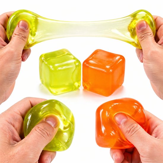Ice Cube Mega Stressbal - 3 pack - Oranje en Geel - 3 cm groot - Fidget - Squeeze - Fopartikel - Schoencadeautje - Relax - Pocketformaat - Voor onderweg