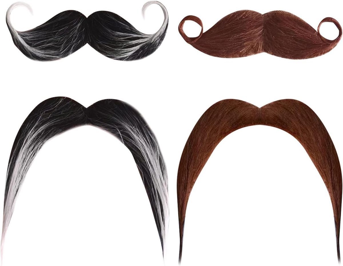 4 Stuks Nep Snorren voor Kostuums, Zelfklevende Fake Bearden voor Volwassenen en Kinderen, Perfect voor Cowboy en Detective Outfit Accessoires