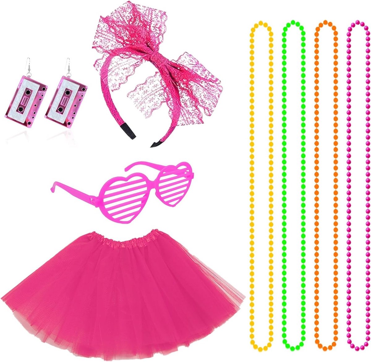 80s Retro Kostuumset voor Vrouwen en Meisjes, Compleet met Tutu Rok, Accessoires en Sieraden voor Feestjes en Thema-avonden