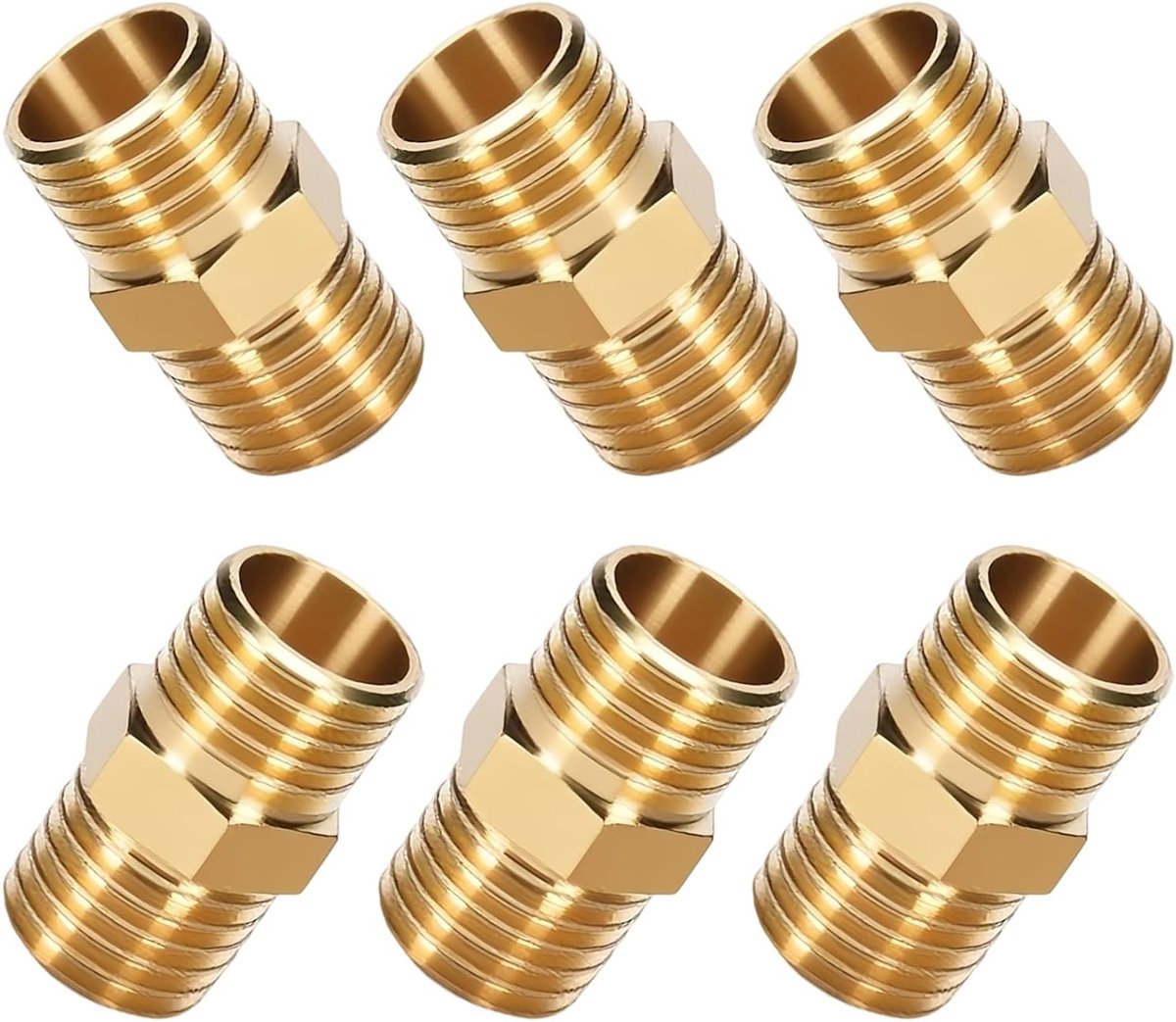 6 Stuks Gas Slang Aansluitingen - Messing 1/4 Inch Dubbele Nippel Voor Gasleidingen, Airconditioning en Waterleidingen