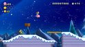 Prinses Peach in roze jurk zweeft en trapt naar een Koopa Troopa onder een sterrenhemel.