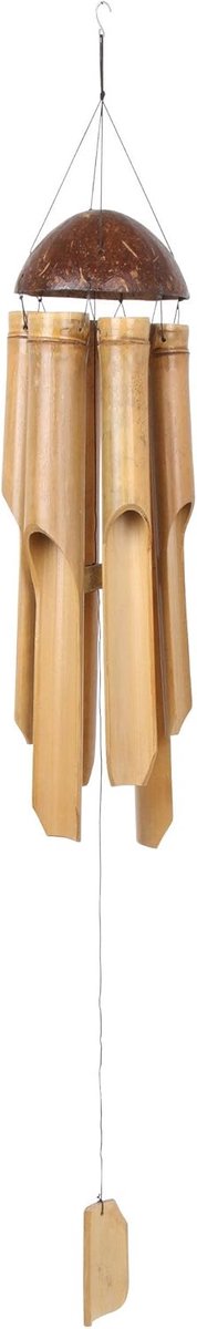 JeiibrZui Natuurlijk Bambus Windspel Met Kokosnoot - 30 Cm - Handgemaakt Hangend Decoratie Voor Buiten Balkon En Tuin - Uniek Geluid Per Stuk