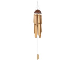 JeiibrZui Natuurlijk Bambus Windspel Met Kokosnoot - 30 Cm - Handgemaakt Hangend Decoratie Voor Buiten Balkon En Tuin - Uniek Geluid Per Stuk