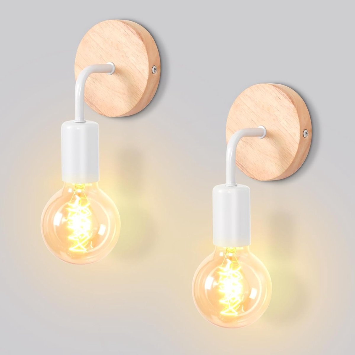 Set van 2 Wandlampen voor Binnen - Minimalistisch Design van Metaal en Hout - E27 Fitting Geschikt voor Slaapkamer en Badkamer
