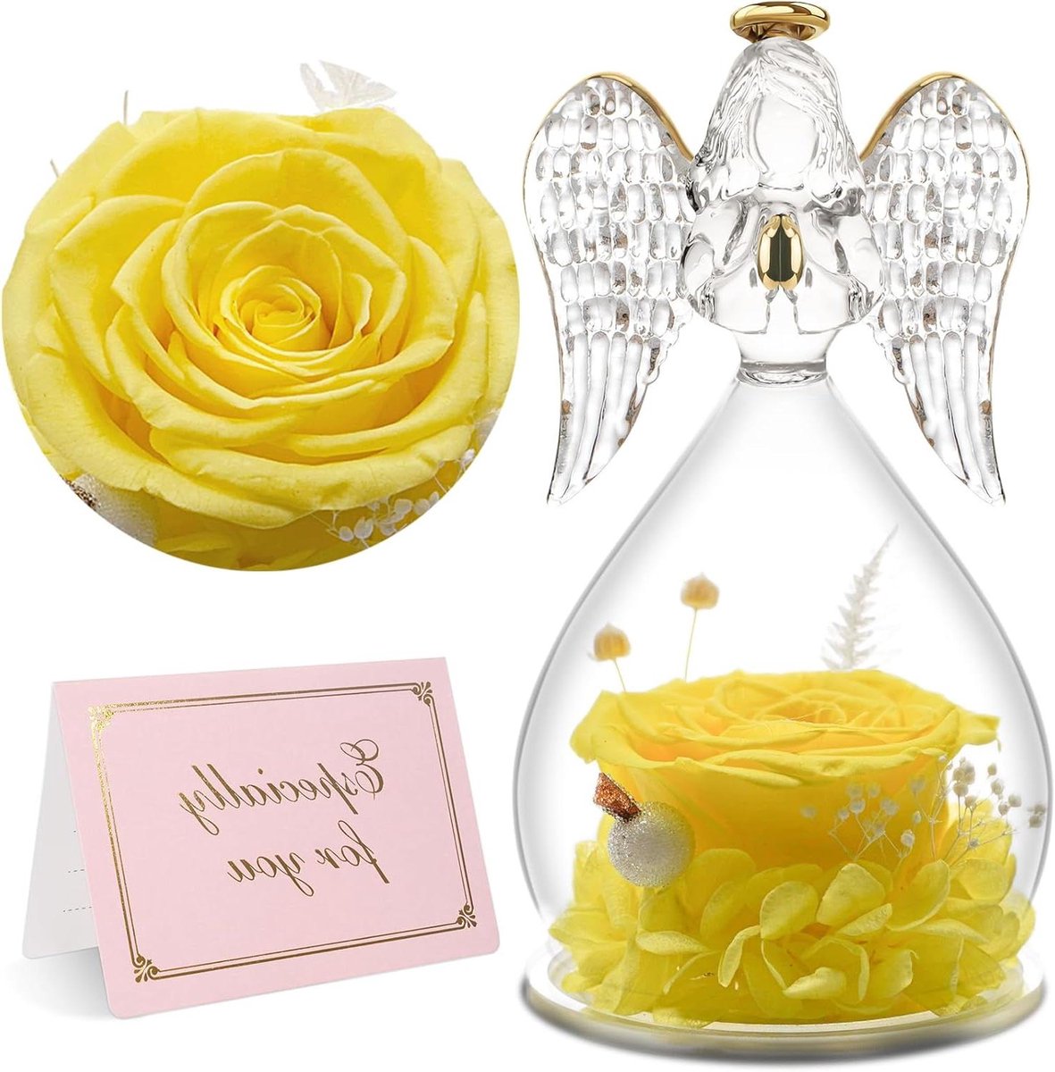 Eeuwige Roos Engel - Bewaarde Bloemen Koepel - Cadeau Geven - Echte Roos Glas