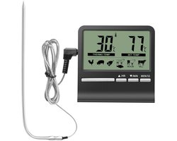 Oneay Digitale kookthermometer voor vlees en voedsel, 304 roestvrijstalen sonde, timer en Celsius/Fahrenheit-conversie, oven en barbecue.