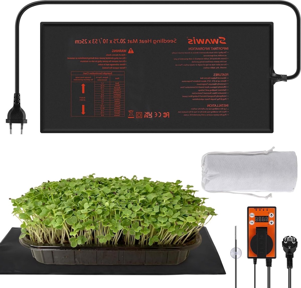 Verwarmingsmat voor Planten 65W – 52.5x25.5cm met Afzonderlijke Thermostaat 5-42°C – IP67