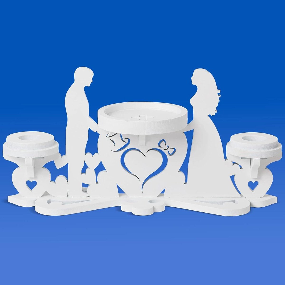 Unity Kaarsenhouder - Bruiloft Kandelaar - Ceremonie Kaarsen - Houten Bruidspaar Standbeeld - 10.2" x 1.2" x 3.9" - Wit