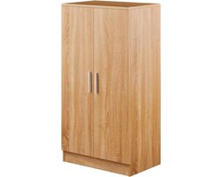 WeHome Schoenenrek van hout, 2 deuren met 7 legplanken, mobiel schoenenrek voor schoenen met deuren en planken, schoenenkast 55 x 36 x 108 cm, ruimtebesparend schoenenrek voor de entree, eiken
