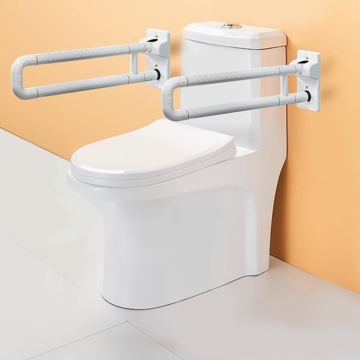 Wandsteungreep WC - Toilethandgreep Inklapbaar - Veilige Ondersteuning - Antislip Oppervlak - 70 cm - Wit