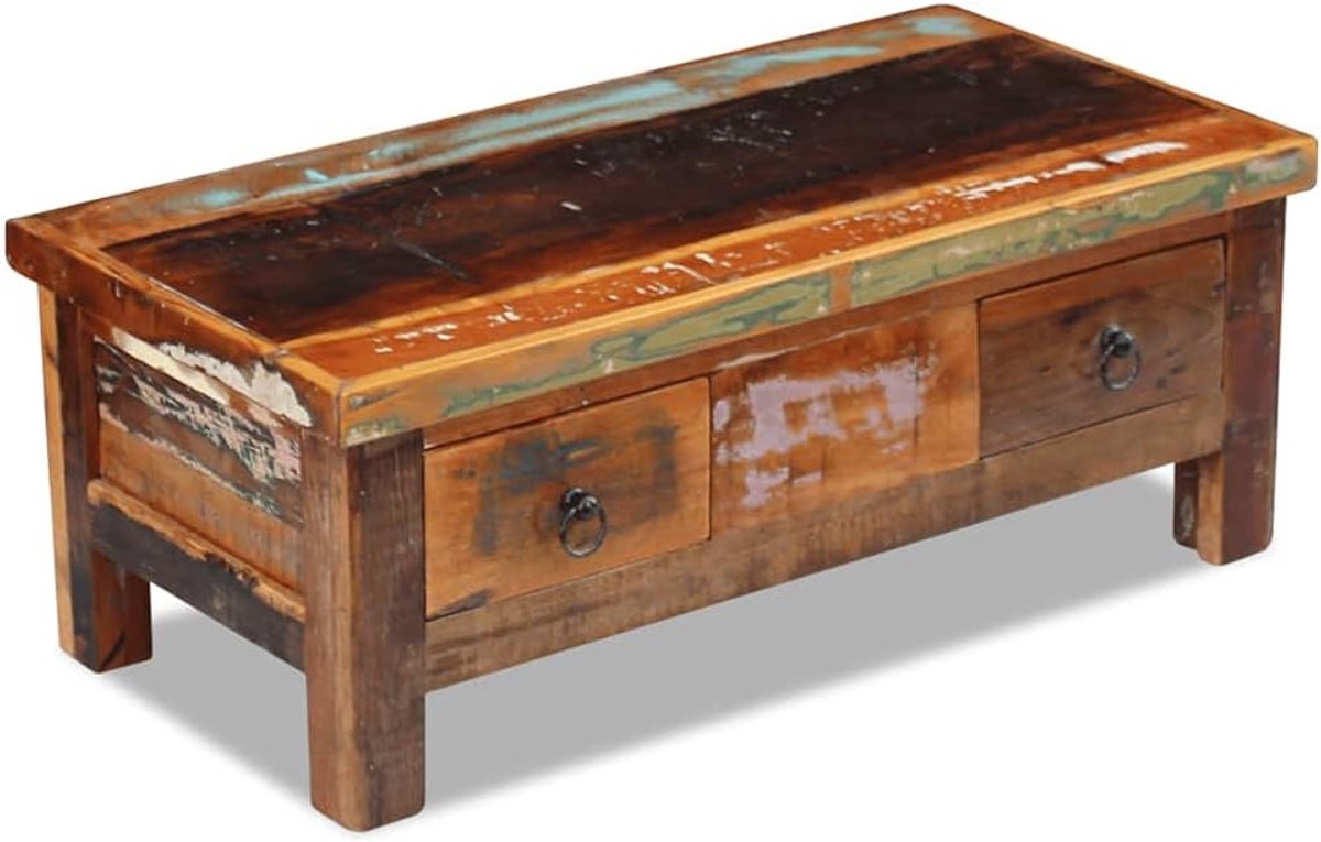 Salontafel Laden - Bijzettafel Tafel - Opbergen Woonkamer - Gerecycled Massief Hout - 90x45x35cm - Veelkleurig thumbnail 5